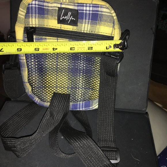 Mini Plaid Blue and Yellow Mini Backpack by Holly n Unisex Crossbody Bag Adjusta - Picture 3 of 10